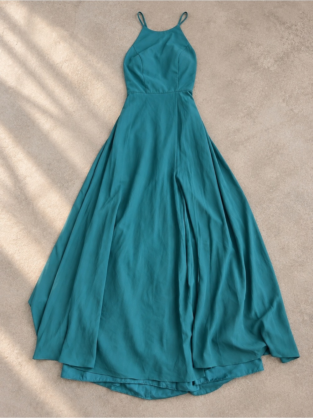 Jenny Yoo Women’s Teal Halter Maxi Dress - Elegant Flowing Evening Gown